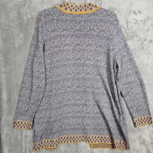 Susan Graver large cardigan duster coat blue white gold cotton rayon - Picture 7 of 9